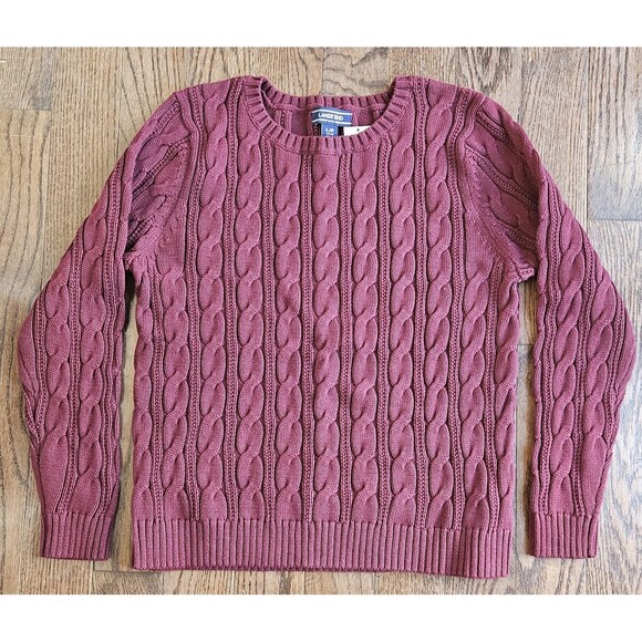 NWT Land's End Women's Drifter Sweater sz L/P 14-16 Cable Knit Crew Neck Maroon - Picture 1 of 10